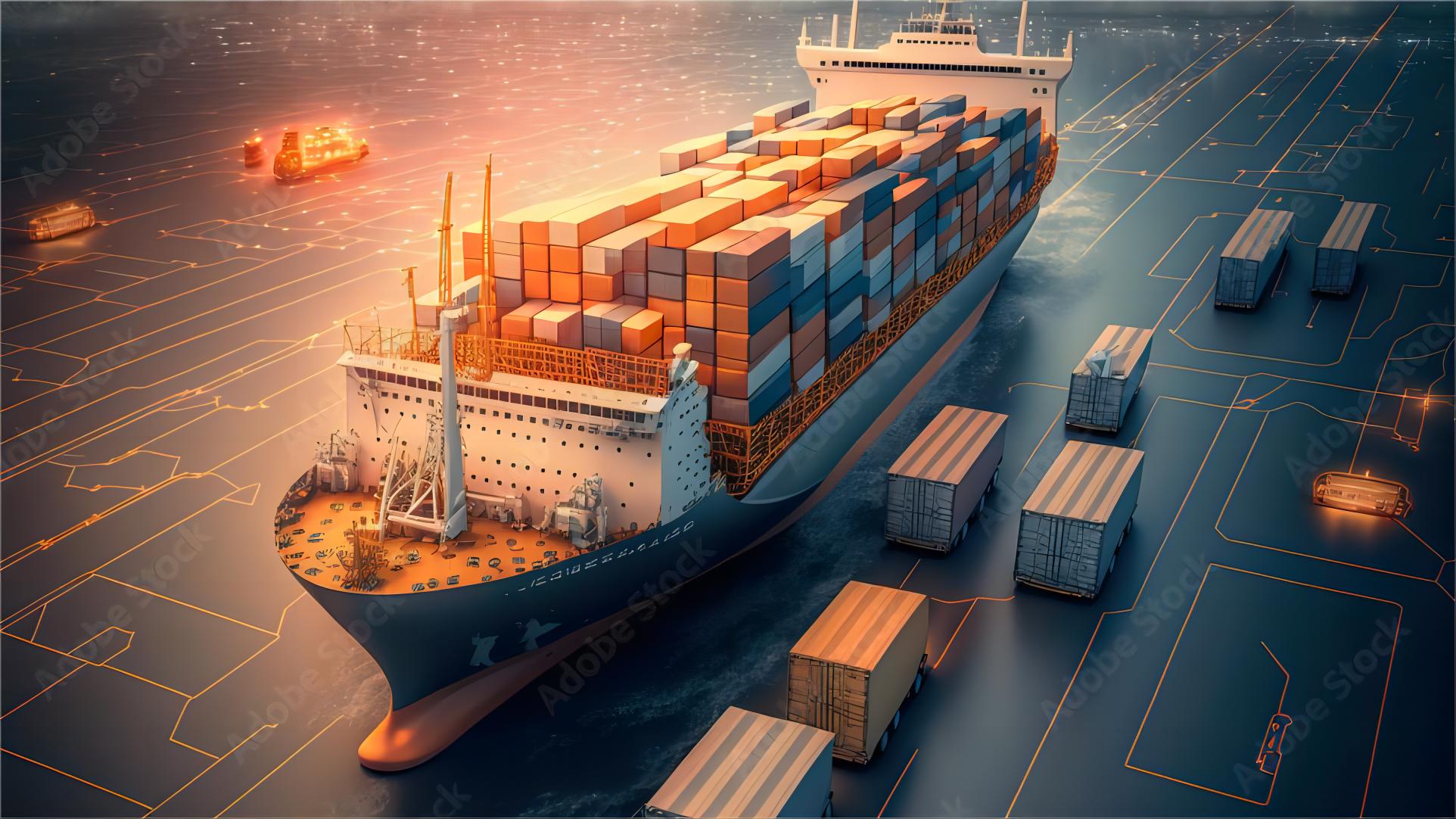 Global map showing major sea freight routes from China