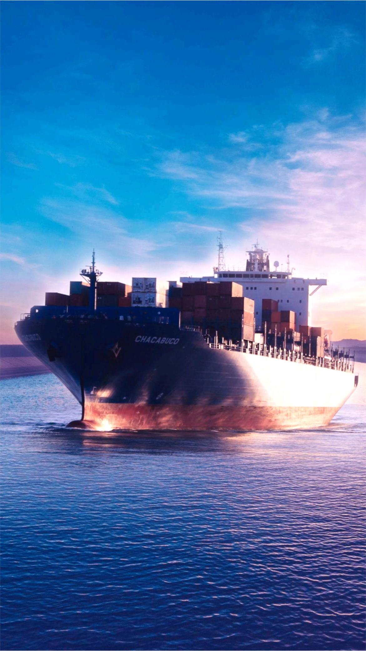 Cargo ship at a busy international port representing global logistics