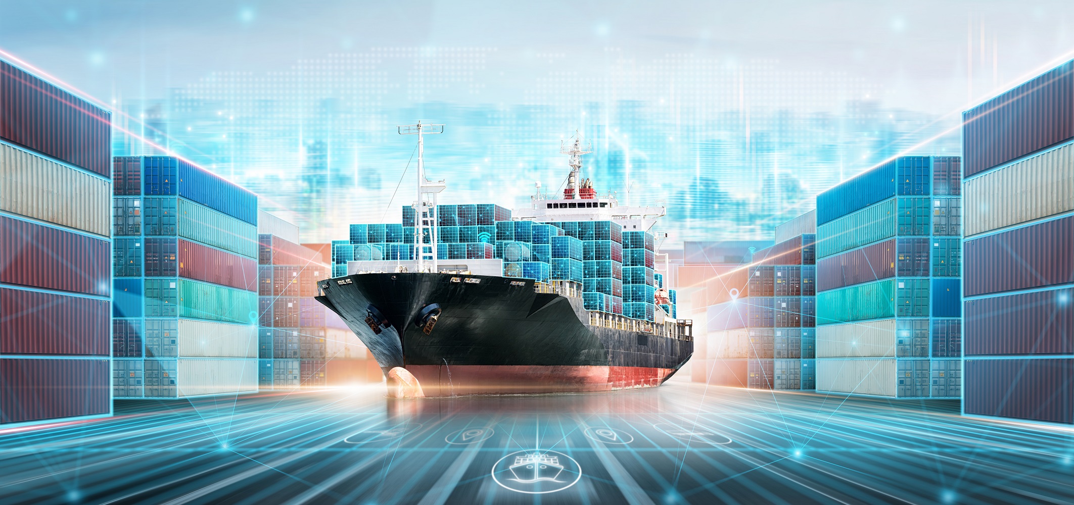 Cargo ship transporting containers from China to Australia