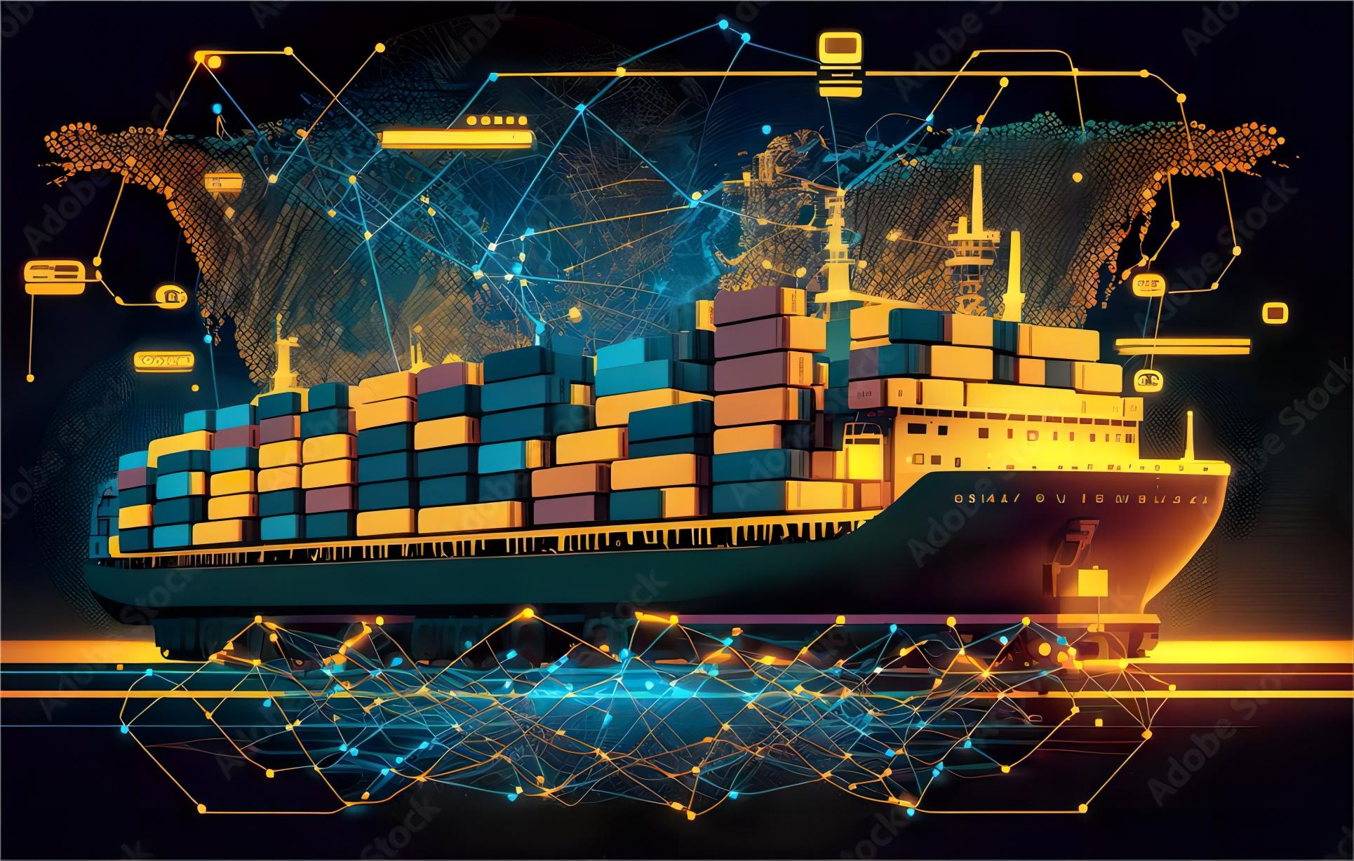 Global cargo ships at a busy container terminal