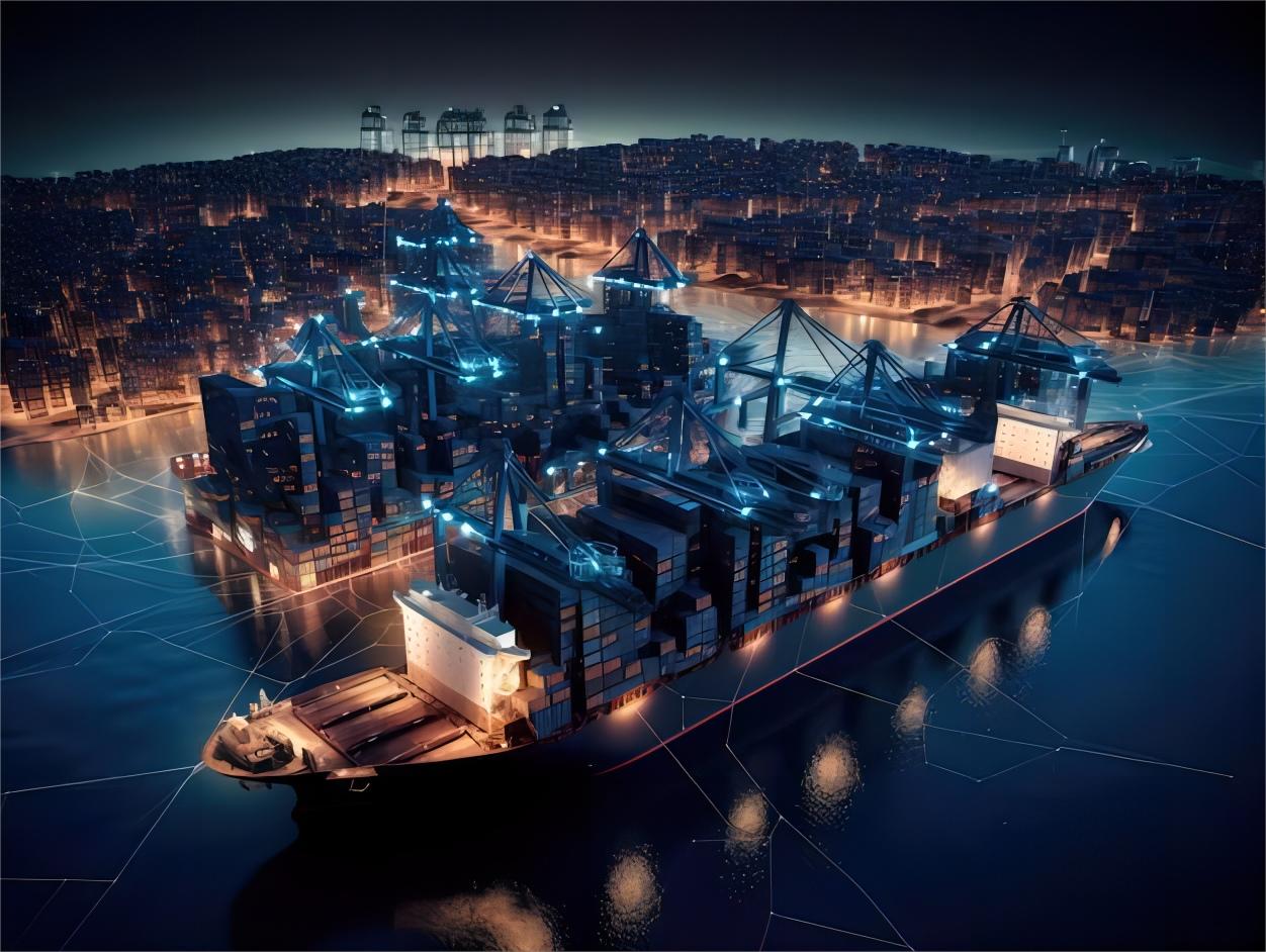 Cargo ships loading containers in a busy Chinese port