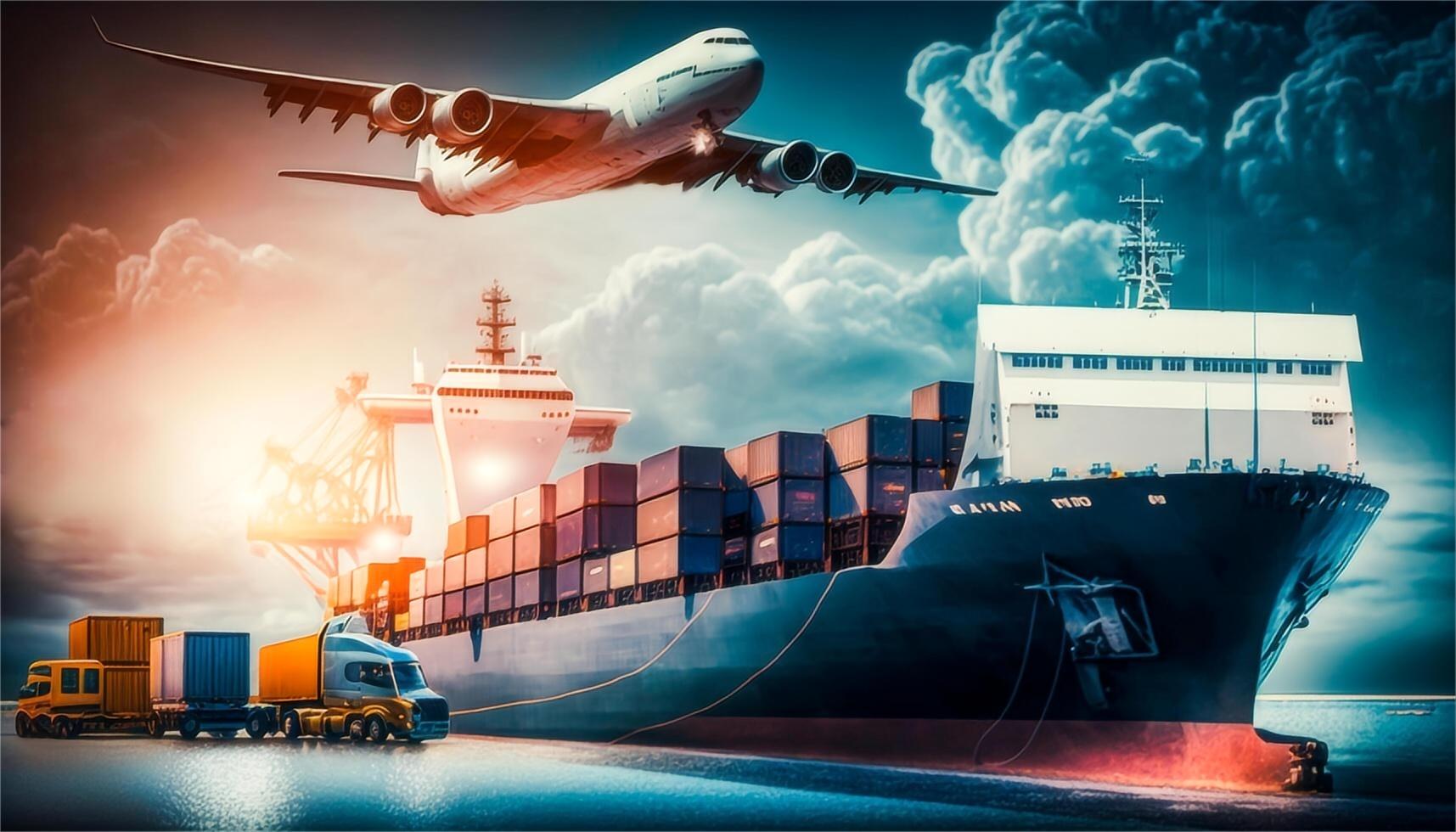 Cargo ship at port representing freight forwarding